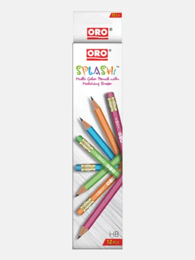 ORO SPLASH MULTI COLOUR PENCIL WITH MATCHING ERASER 12PCS BOX