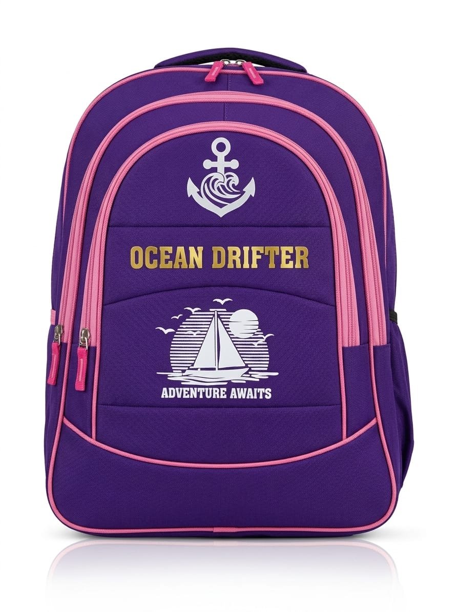 PURPLE NAUTICAL THEMED SCHOOL AND COLLEGE BAG